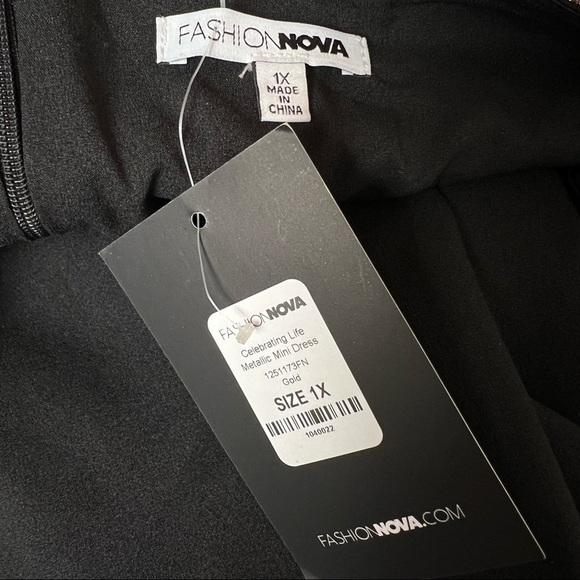 NWT Metallic Gold Sweetheart Neck Strapless Ruched Draped Bow Mini Dress 1x - Picture 7 of 8